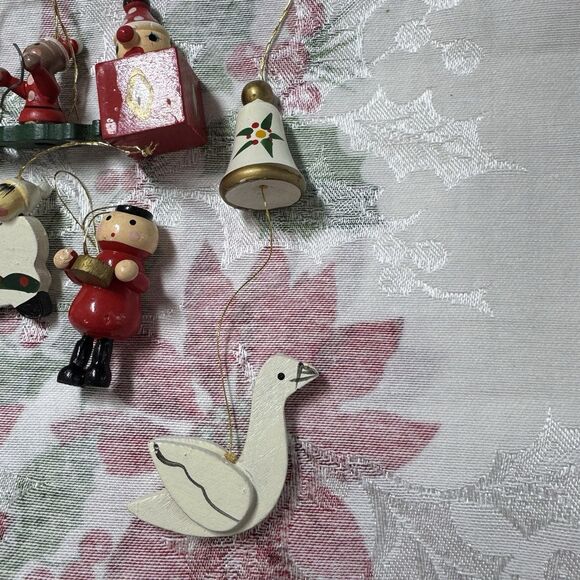 Vtg Wooden Mini Christmas Ornaments Lot 12pcs German Taiwan Clock Mouse Chimney - Picture 5 of 11